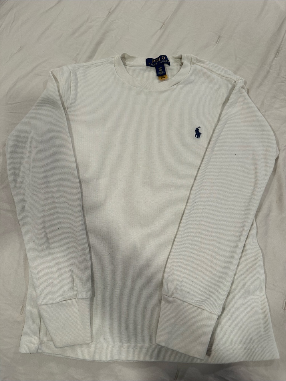 Polo by Ralph Lauren White Ribbed Crewneck Tee with Navy Label